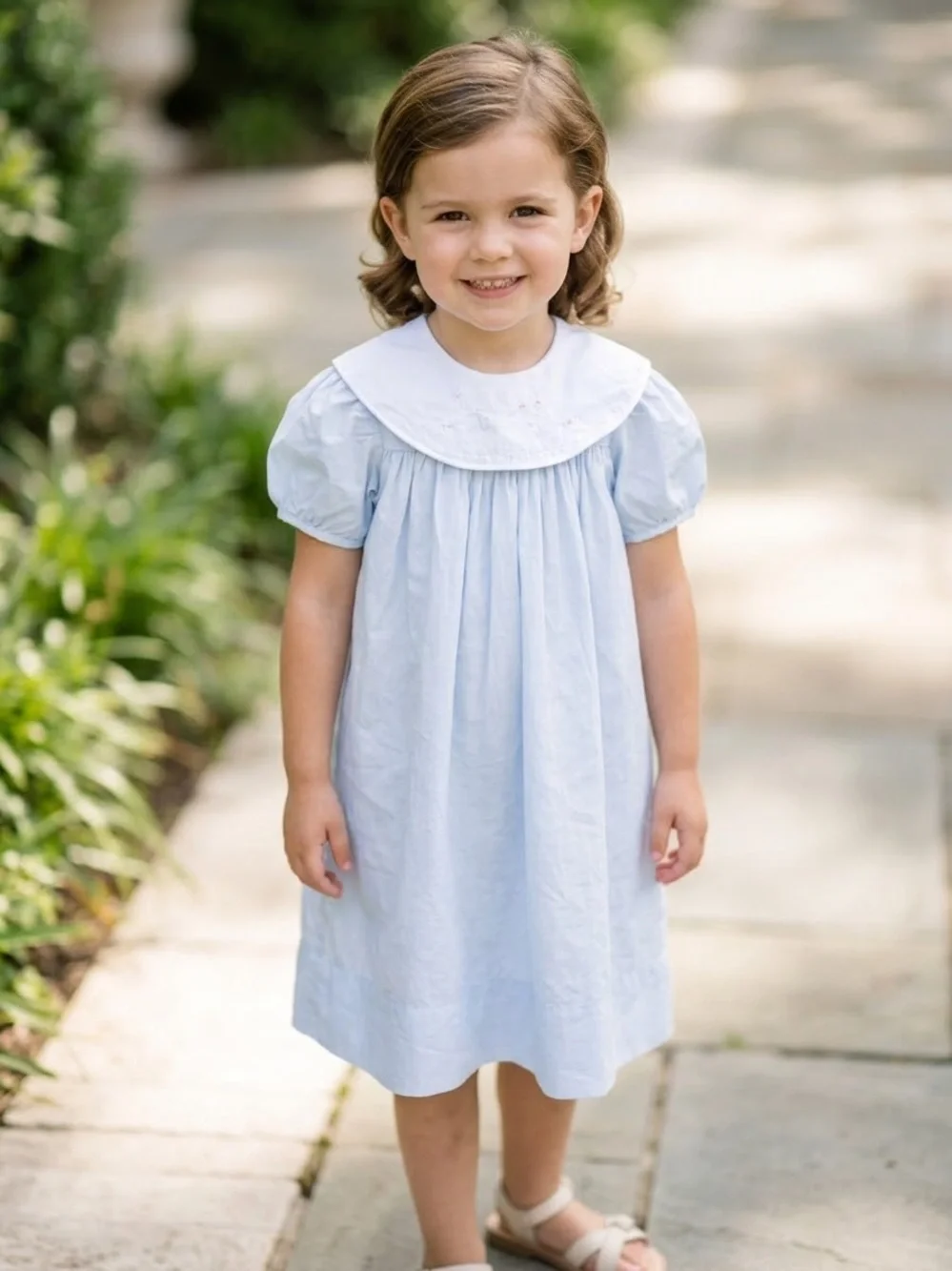 Classic Light Blue Peter Pan Collar Dress for Kids